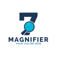 Search Logo. Number 7 Magnifying Glass Logo Design
