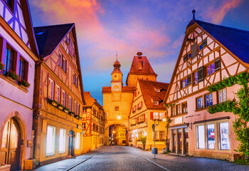 Fototapeta premium Rothenburg ob der Tauber, Germany - Markus Tower gate, Bavaria travel
