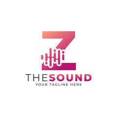 Music Logo. Creative Letter Z Trendy Design Logo Concept with Sound Wave Vector Illustration.