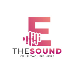 Music Logo. Creative Letter E Trendy Design Logo Concept with Sound Wave Vector Illustration.