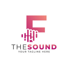 Music Logo. Creative Letter F Trendy Design Logo Concept with Sound Wave Vector Illustration.