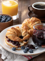Croissant With Blueberry Jam and Blueberries