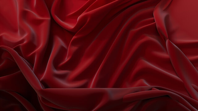 Red Fabric with Wrinkles and Folds. Colorful Smooth Surface Background.