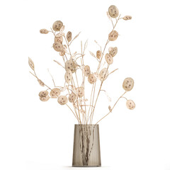 decorative bouquet of dried flowers in a vase with Lunaria on a white background