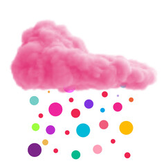 Abstract art composition with realistic pink clouds and geometric shapes isolated on white background. Modern fashion design concept for poster, banner, card. Colorful vector illustration.