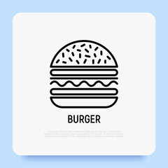 Burger thin line icon. Fast food. Modern vector illustration.