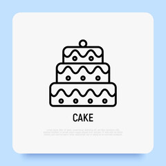 Layered cake thin line icon, wedding dessert. Modern vector illustration