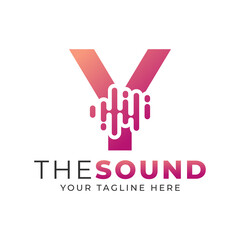 Music Logo. Creative Letter Y Trendy Design Logo Concept with Sound Wave Vector Illustration.