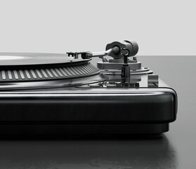Music instriument, Dj turntable mixer equipment  in a dark studio, 3d rendering