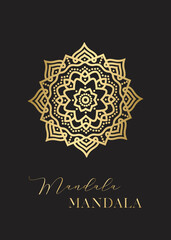 Vector golden mandala with a calligraphic quote on black background