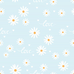 Seamless pattern with daisy flowers on blue background vector illustration.