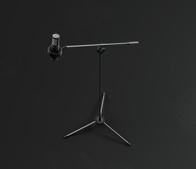 Music instriument, professional pedestal microphone in a dark studio, 3d rendering