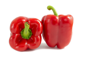 Sweet red pepper isolated on white. Fresh paprika.