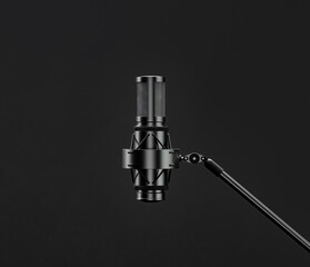 Music instriument, professional pedestal microphone in a dark studio, 3d rendering