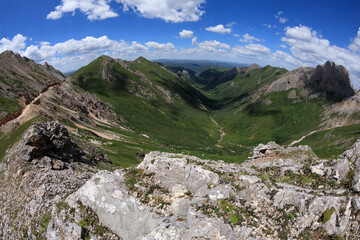 High altitude mountain landscape under blue sky