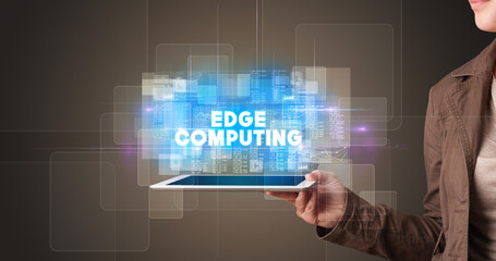 Person holding tablet, technology concept