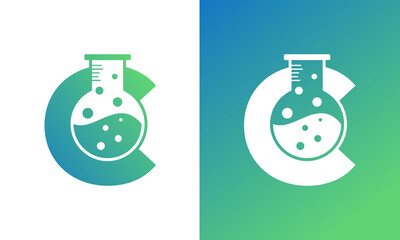 Letter C with Abstract lab logo. Usable for Business, Science, Healthcare, Medical, Laboratory, Chemical and Nature Logos.