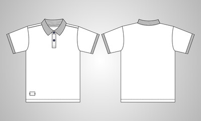 Naklejka premium Short sleeve polo shirt Overall technical drawing fashion flat sketch front and back view. 