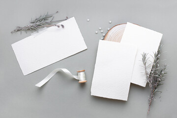 Romantic lavender mock up. Wedding invitation card.