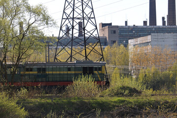 diesel locomotive in an industrial zone	