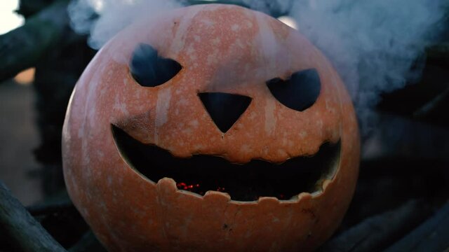 burning pumpkin head for halloween