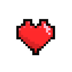Obraz premium Heart Pixel Art, a vector illustration symbol of a heart in retro 8-bit style.