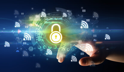 touching with soft gesture multimedia screen with future technology concept