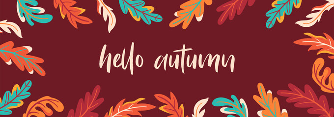 Autumn season banner with fall leaves. Background template for social media, poster and greeting card