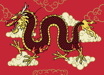 Asian Dragon hand drawn style