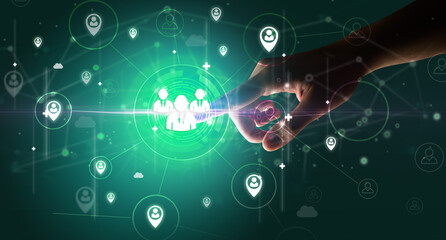 Businessman hand pressing stock graphic information on multitouch screen