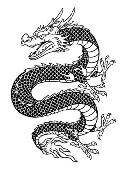 asian style Dragon in black and white