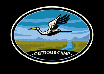 Nature camp badge logo with stork bird image