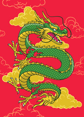 Oriental dragon in hand drawn style