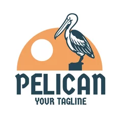 Foto op Plexiglas pelican bird stands on the pier post elegant logo © bazzier