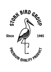 Stork bird standing vintage logo badge