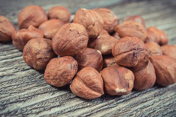 Fresh healthy hazelnuts containing vitamins and minerals. Nutritious eating