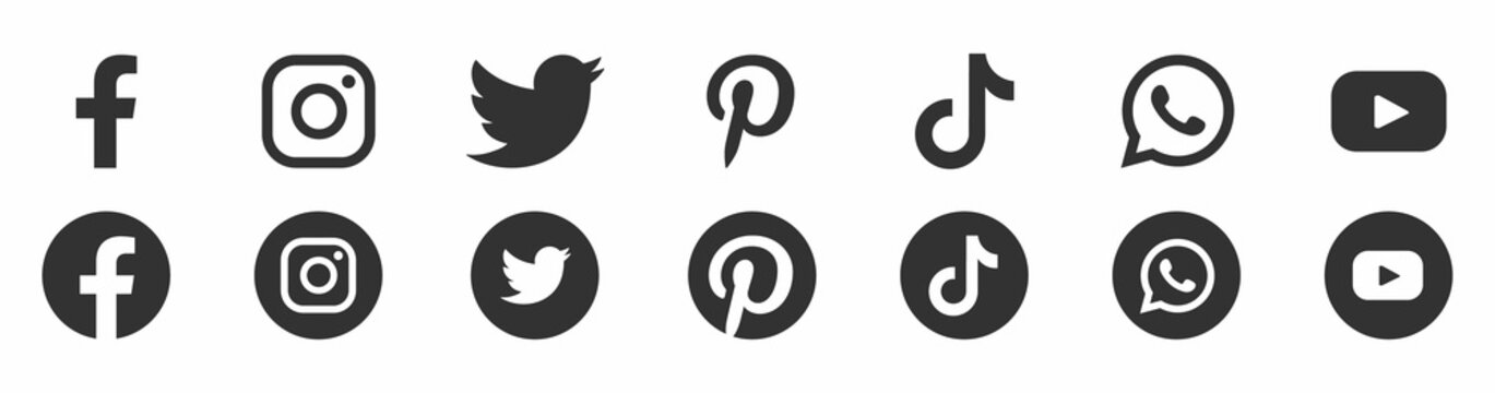 Round social media icons or social network logos flat vector icon set collection for apps and websites