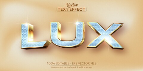 Lux text, shiny diamond textured and shiny gold style editable text effect - obrazy, fototapety, plakaty