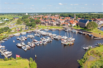 Fototapeta na wymiar Aerial from the harbor and village Vollenhove in the Netherlands