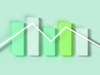 3D rendered bar diagram in green and grey colors. Illustration for business statistics,  analysis, or markets. Visualization for data charts and sustainable growth.