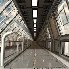 Fototapeta premium 3D-illustration of a futuristic empty hallway room in a science fiction starship