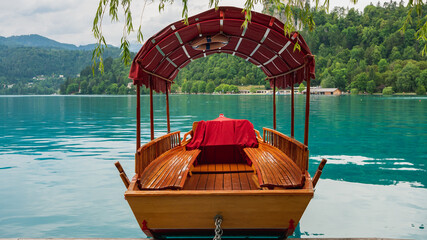 Colorful boats on the Bled lake.