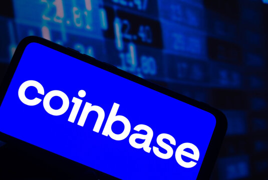 August 7, 2021, Brazil. In this photo illustration the Coinbase logo seen displayed on a smartphone.