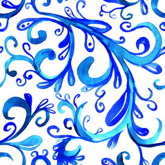 Watercolor blue  seamless pattern