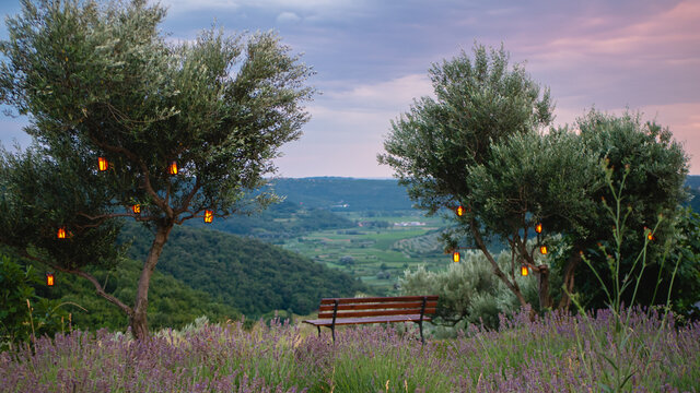 A bench toward panoramic view of Impruneta, in Florence