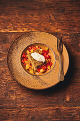 Zucchini slice, tomato salsa and labneh