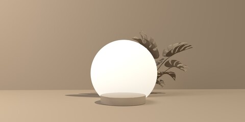 3D render of minimal podium and tropical plants