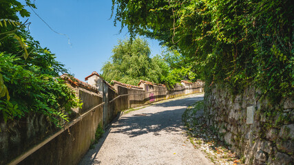Fototapeta na wymiar Cobbled road to Ljubljana Castle.
