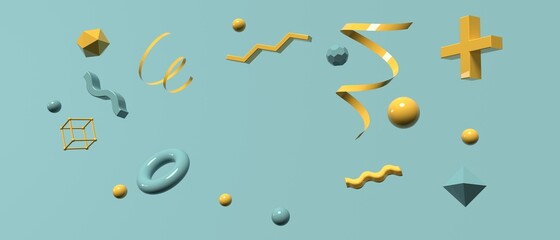 3D render of flying geometric spheres