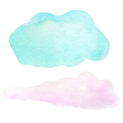 Obraz premium Cloud, Bird, sun, moon, watercolor drawing, Landscape elements Stars and planets Watercolor hand-drawn illustration isolated on a white background.